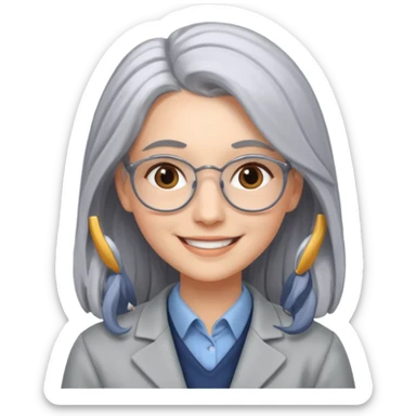 Profesora joven, sonrriente cabello gris canoso y de pelo largo  sticker