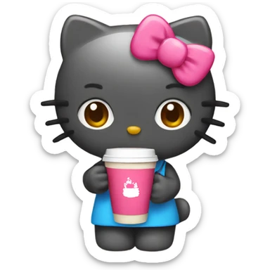 hello kitty drinking a coffee sticker