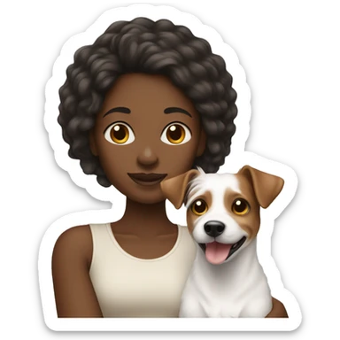 Black woman with long hair holding jack Russell terrier sticker