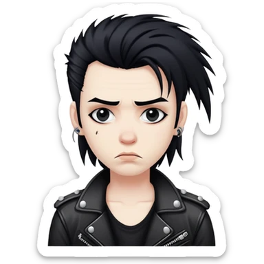 Sad punk rocker with kinky semi-long hair sticker