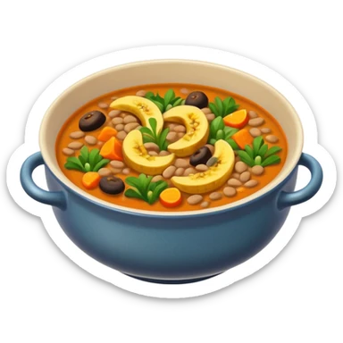 lentil soup with pieces of plantain and mixed vegetables in a warm bowl sticker