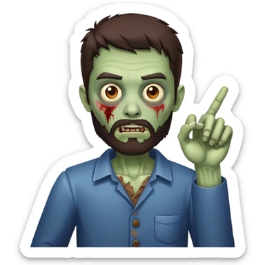 zombie pointing gesture with dark brown hair and short full beard sticker