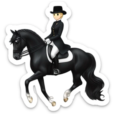 Britt dekker riding dressage on black friesian horse sticker