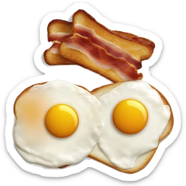“Two fried eggs, crispy bacon, and buttered toast on a plate.” sticker