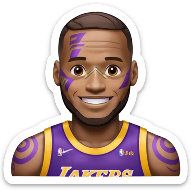 Lebron James as a half robot/cyborg AI but still keep lakers and friend;y sticker