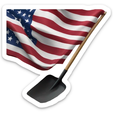 Large American Flag attached to one smaller black shovel in the ground   sticker