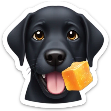 Black dog eating an ice cube  sticker