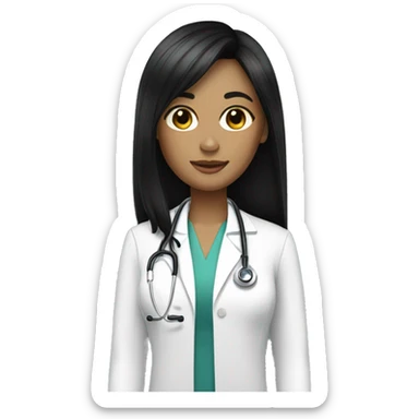 doctor woman light skin long straight black hair curtain bangs sticker