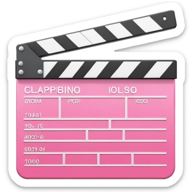  pink  pink clapperboard used in filmmaking, cute and stylish design with white details, open position, soft reflections, realistic or kawaii style, isolated on transparent background sticker