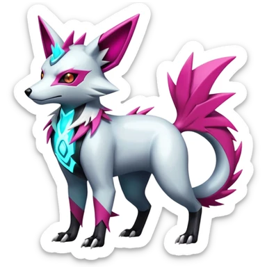 White and magenta cyperpunk futuristic feral Zangoose-Manectric-Luxray-Umbreon-Vaporeon-Amaura-Electrike-fusion-creature  sticker