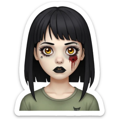 zombie girl black hair grey bangs with septum, thin eyebrows and eyeliner sticker