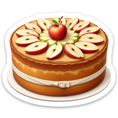 cinematic-realistic-apfelkuchen-cake-emoji,-depicted-as-a-classic-cake-with-cinnamon-and-thinly sliced apples on the top a few neatly spread out-rendered-with-soft-textures-and-warm,-inviting-lighting. sticker