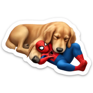 Golden Retriever sleeping on Spider-Man’s lap sticker