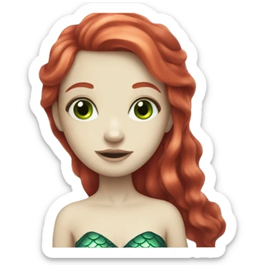 A mermaid with pale skin green eyes and long red hair  sticker