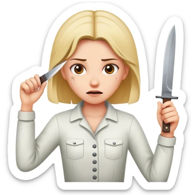 Girl holding a knife about to stab her head  sticker