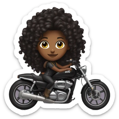 A brown skin girl with long curly black hair on a black sports bike  sticker