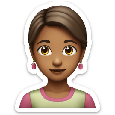 Niña con pelo marrón, ojos marrones, una polera rosa, y un cintillo de aguacate  sticker