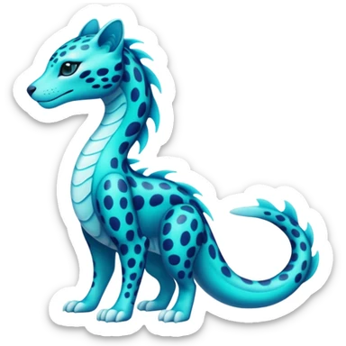 Bioluminescent Neon-Cyan Ripple-Patterned Soft-Scaled Aquatic Fantastical Liepard-Amaura-Manokit-Sergal-Samurott-fusion creature (full body) sticker