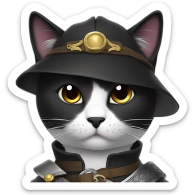 black and white cat in boots with a sword with a scar on his eye sticker