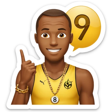 usain bolt avec un panneau affichant 9.58s derriere lui  sticker