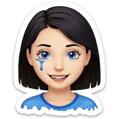 Girl with black hair and blue eyed smeared chocolate on face sticker