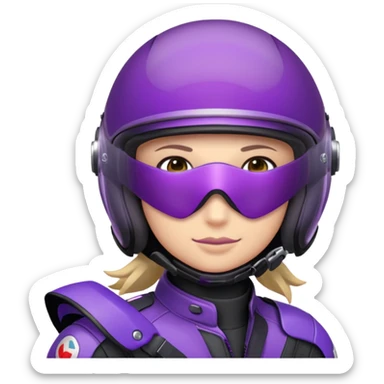 Créer un emoji avec une moto mt07 sport noir mate / violet iridescent très foncé, pare-brise de la moto violet. Avec une pilote dessus, visage masqué par la visière violette . Avec en arrière plan cercle violet. sticker