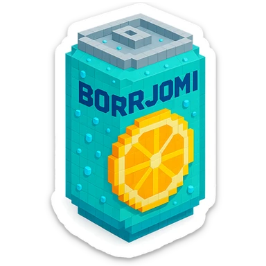 Borjomi lemonade can with a refreshing design, featuring a lemon slice and condensation droplets sticker