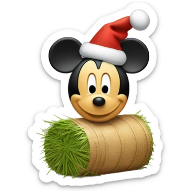 Mickey mouse wearing a christmas hay sticker