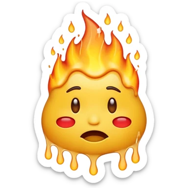 Generate an emoji that is on fire, with a synical laugh, but also crying and melting at the same time with a sad mouth.  sticker