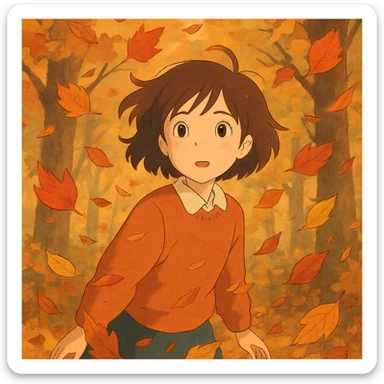 autumn fall scene with swirling colorful leaves sticker