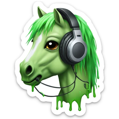 emo zombie horse covered in slime with headphones and microphone sticker