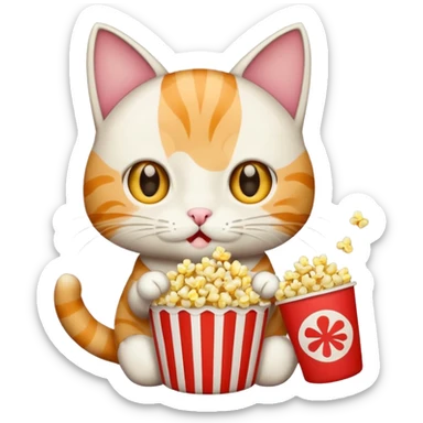 cat eating popcorn sticker