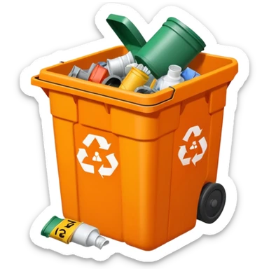 orange BIN WITH "hazardous WASTE" WORD IN IT sticker