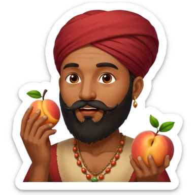 Indian man with a long beard eating a juicy peach sticker
