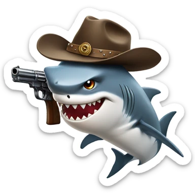 Angry shark in cowboy hat with a gun sticker