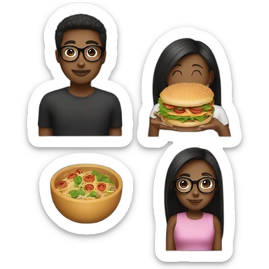 girl with bro2n straight hair and black round glasses with food sticker