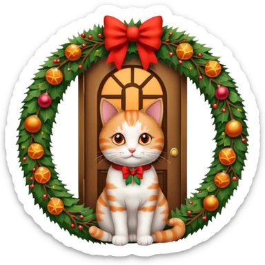 A door with a cat in front of it with h christmas elements sticker