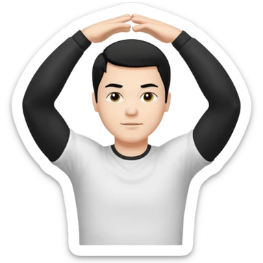 Hombre blanco pelinegro haciendo ejercicio de estiramiento de brazos sticker