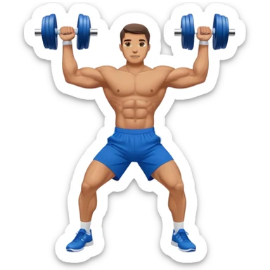 man with blue shorts doing side-lateral raise (T pose) with light dumbbells sticker