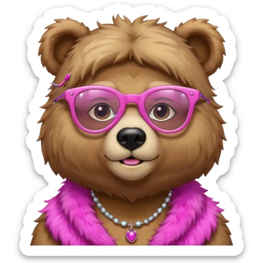 bear with pink glasses necklace and earings sticker