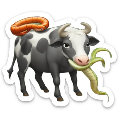 Serpent sur une vache à côté d’un crabe sticker