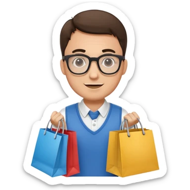 man with glasses holding shopping bags sticker
