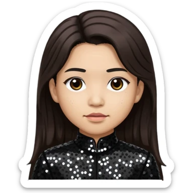 Chi Cheng from Deftones with long dark brown hair, light skin, black sequin outfit sticker