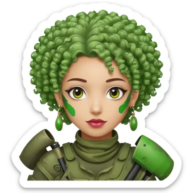 green curly haired painitball player with big earrings guy shot with colors sticker