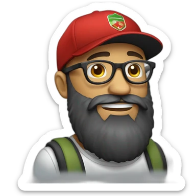 bearded portuguese designer with glasses and a red vans cap sticker