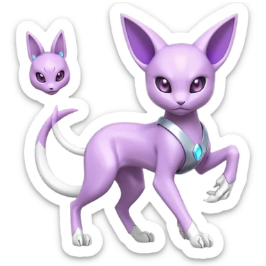 Mechanical Miraidon-Espeon-Mewtwo-Fakémon-hybrid-creature (full body) with glowing eyes  sticker