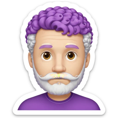 very white bearded and white mustached, violet short curly haired, wearing ear accessories sticker