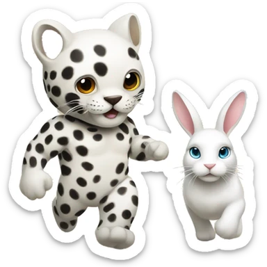 A Jaguar walking on a beach with a white rabbit sticker