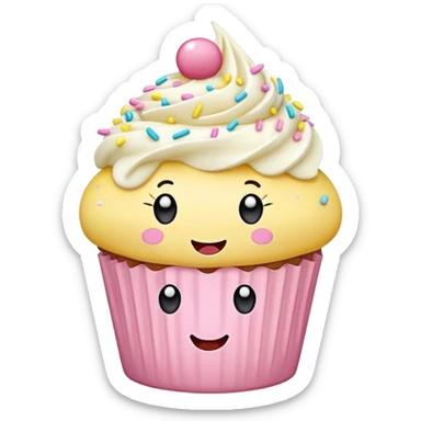 adorable pastel cupcake with sprinkles and a tiny happy face sticker