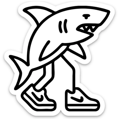 shark with legs wearing light blue Nike sneakers, outlined icon style, clean lines, minimal, modern, no fill sticker